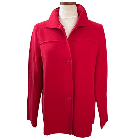 Vintage Talbots Red Sweater Jacket L Button Front Ribbed Knit Office Cardigan - Picture 1 of 14